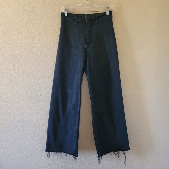 Zara Denim - Zara Jeans Womens 6 Black The Marine Wide Leg Pocket High Rise Denim Full Length